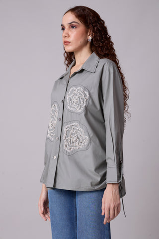 Avery Applique Shirt - Storm Grey