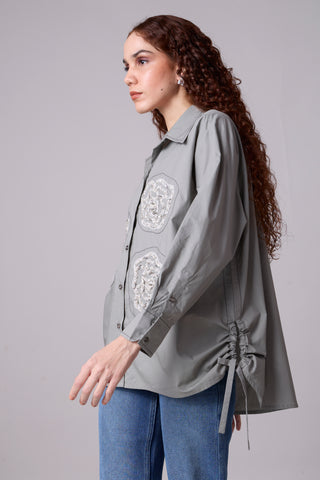 Avery Applique Shirt - Storm Grey