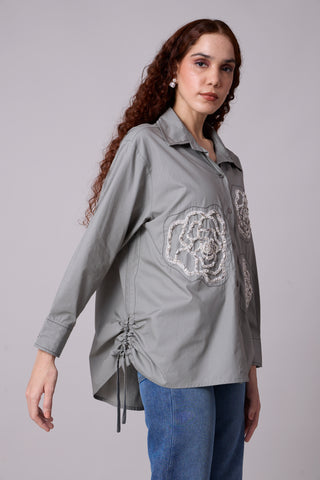 Avery Applique Shirt - Storm Grey