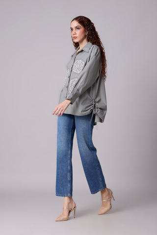 Avery Applique Shirt - Storm Grey