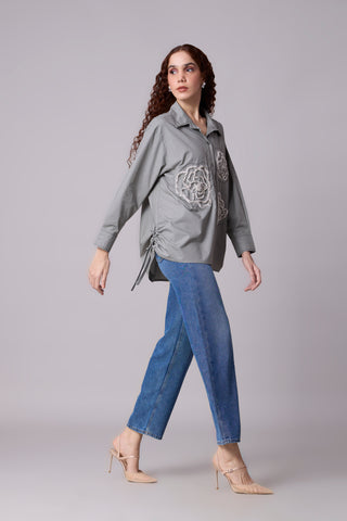 Avery Applique Shirt - Storm Grey