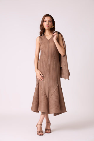 Tulip Overlay Dress - Dark Taupe
