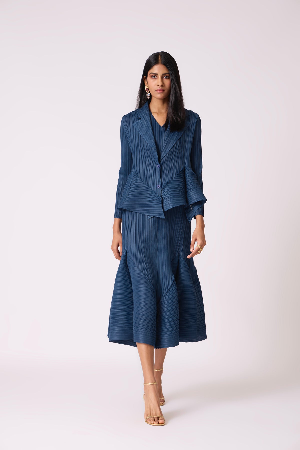 Tulip Overlay Dress - Steel Blue