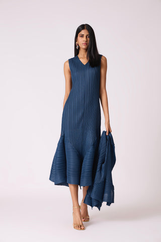 Tulip Overlay Dress - Steel Blue