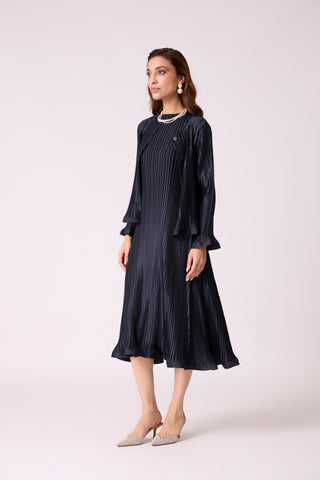 Celestine Satin Overlay Dress - Dark Navy