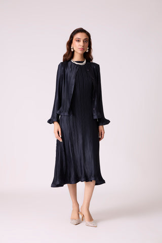 Celestine Satin Overlay Dress - Dark Navy