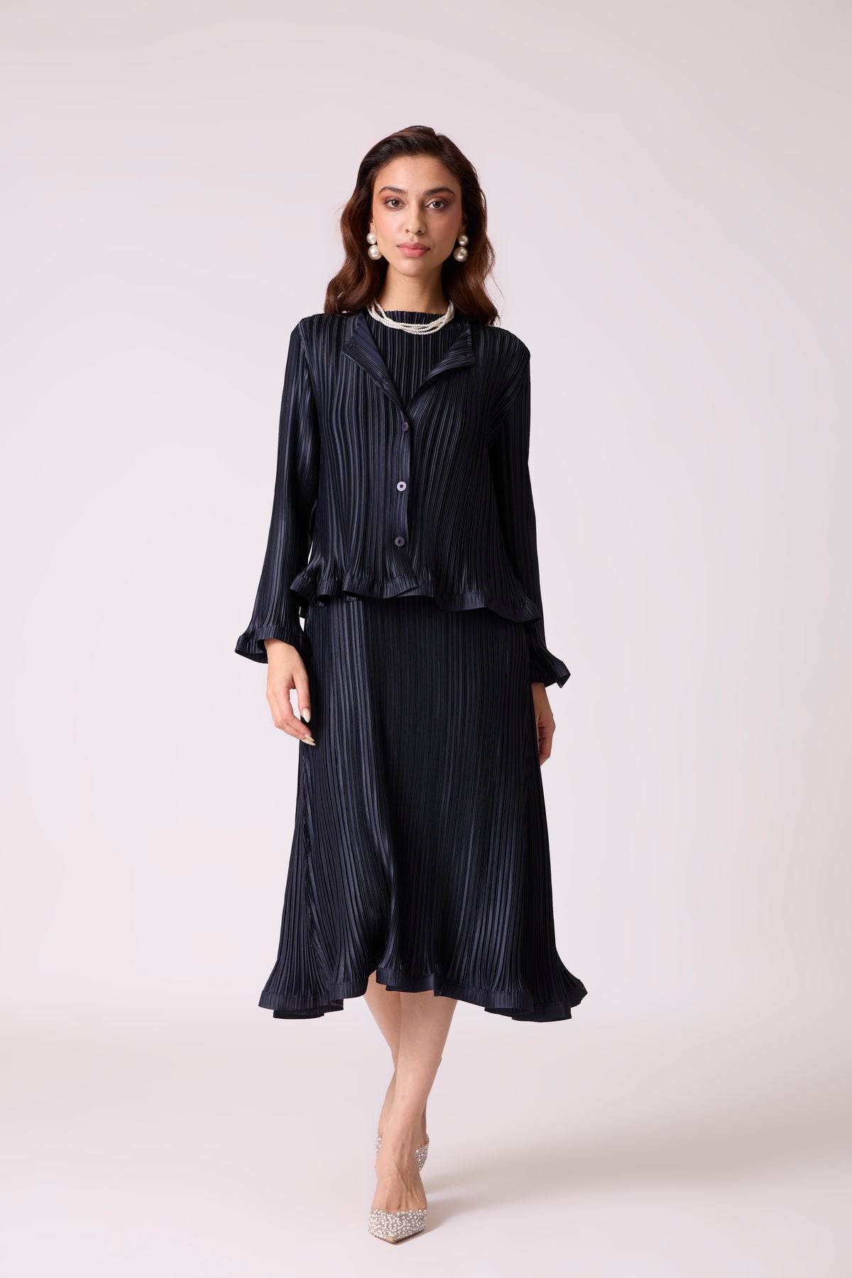 Celestine Satin Overlay Dress - Dark Navy