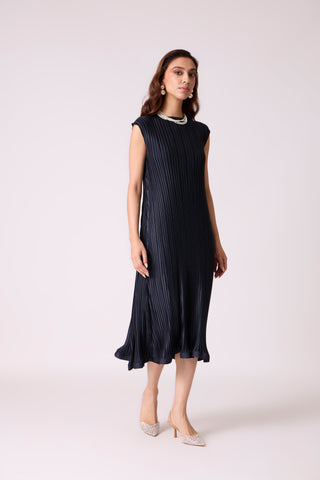 Celestine Satin Overlay Dress - Dark Navy