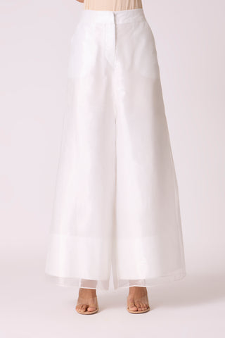 Organza Wide Leg Pants - White