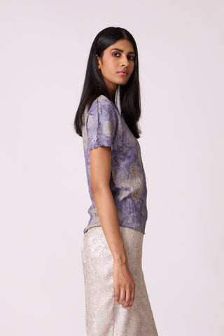 Leona Print Top - Blue Lilac