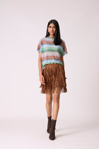 Gisa Mini Fringe Skirt - Mocha Brown