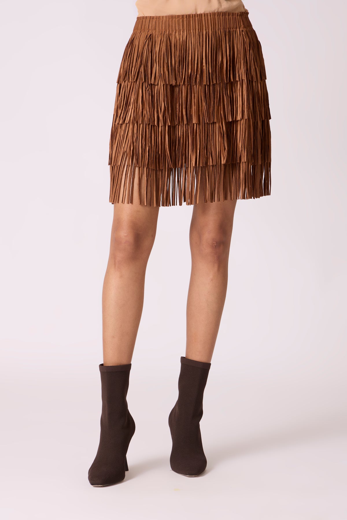 Gisa Mini Fringe Skirt - Mocha Brown