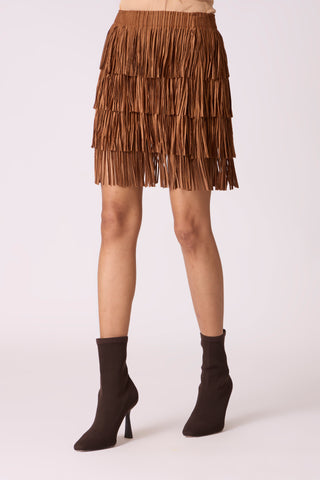 Gisa Mini Fringe Skirt - Mocha Brown