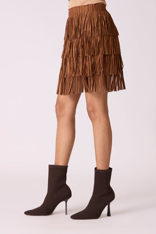 Gisa Mini Fringe Skirt - Mocha Brown