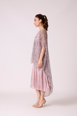 Leah Embroidered Cape Midi Dress - Wild Lavendar