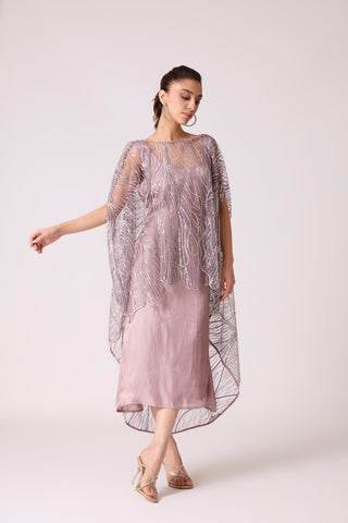 Leah Embroidered Cape Midi Dress - Wild Lavendar