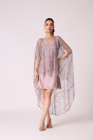 Leah Embroidered Cape Mini Dress - Wild Lavendar