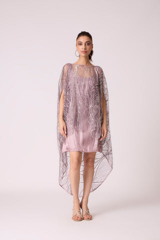 Leah Embroidered Cape Mini Dress - Wild Lavendar