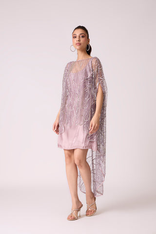 Leah Embroidered Cape Mini Dress - Wild Lavendar