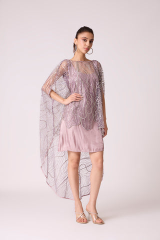 Leah Embroidered Cape Mini Dress - Wild Lavendar