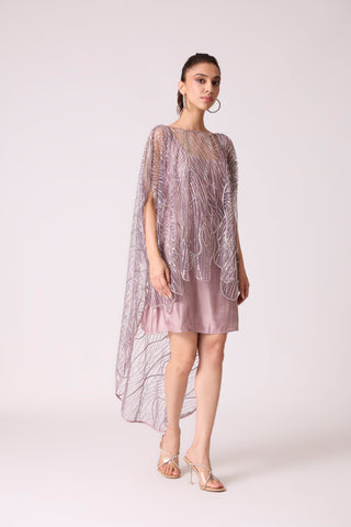 Leah Embroidered Cape Mini Dress - Wild Lavendar