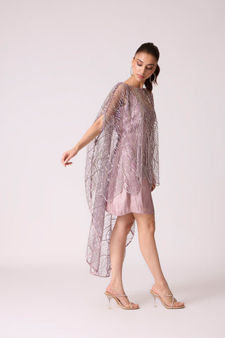 Leah Embroidered Cape Mini Dress - Wild Lavendar