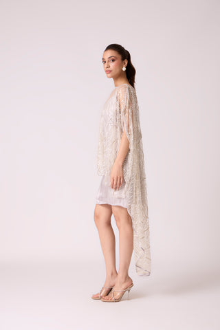 Leah Embroidered Cape Mini Dress - Grey Ivory