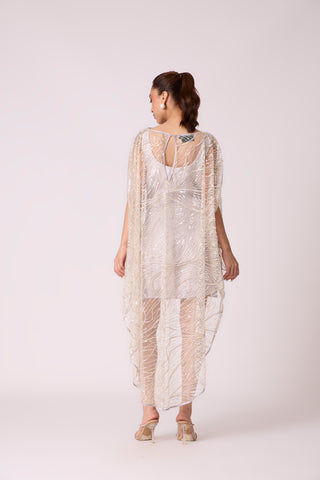 Leah Embroidered Cape Mini Dress - Grey Ivory