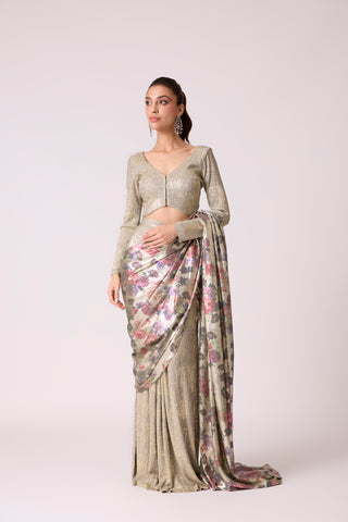 Annika Saree - Metallic Mint & Beige