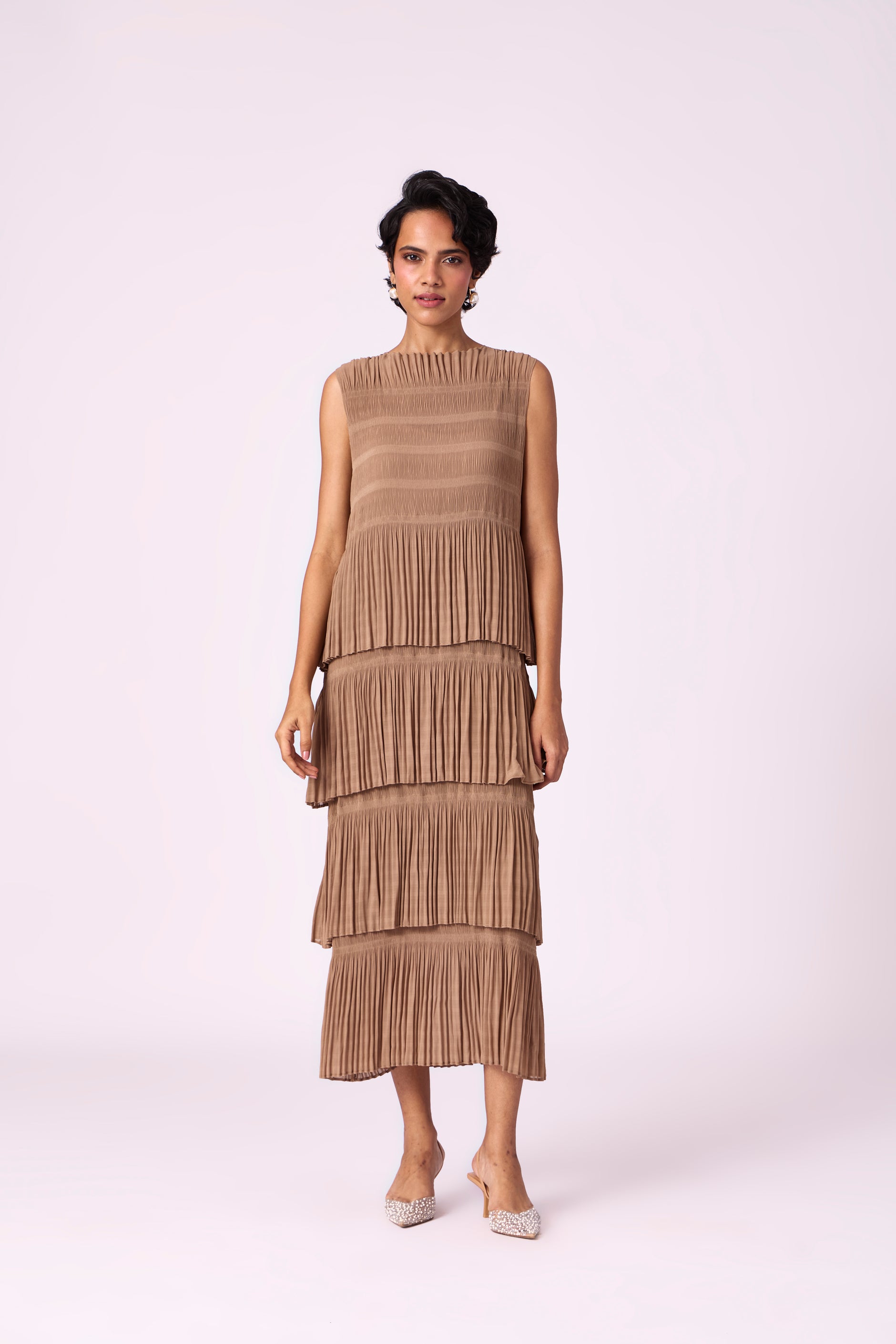 open lace back dress Shop Best Blue Pleated Dress with Frill Sleeves for Women Online Order Now  at JOVI India