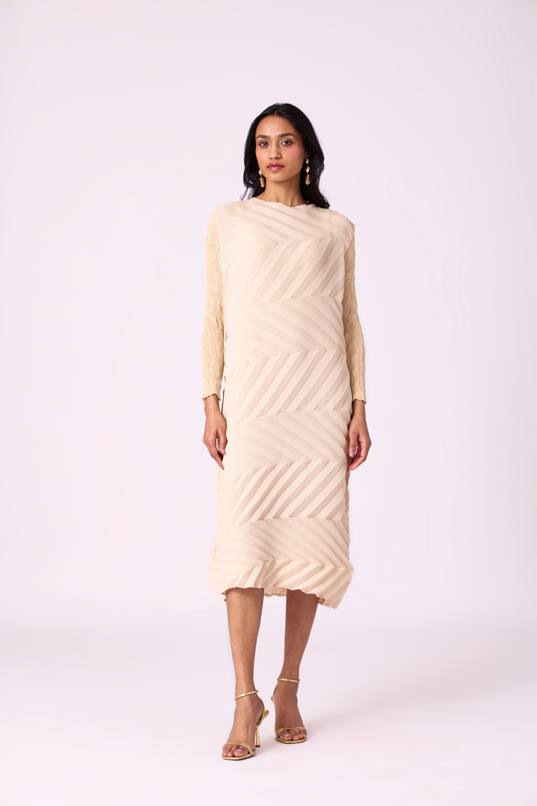 strapless open back dress Seeking Champagne Pleated Maxi Dress In Coral – Impressions Online Boutique