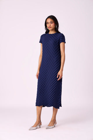Vera Chevron Dress - Navy