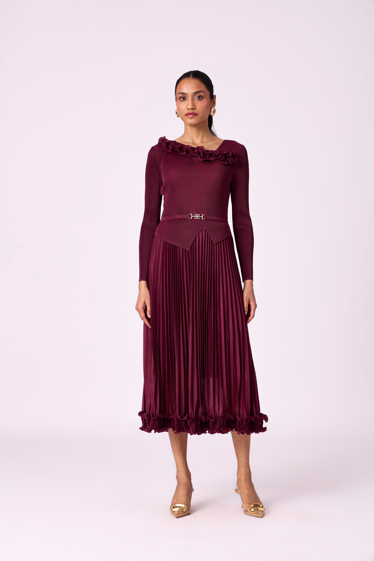 Elanor Ruffle Dress - Burgundy