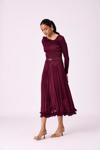 Elanor Ruffle Dress - Burgundy