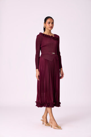 Elanor Ruffle Dress - Burgundy
