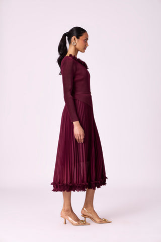 Elanor Ruffle Dress - Burgundy