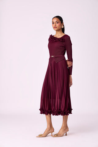 Elanor Ruffle Dress - Burgundy