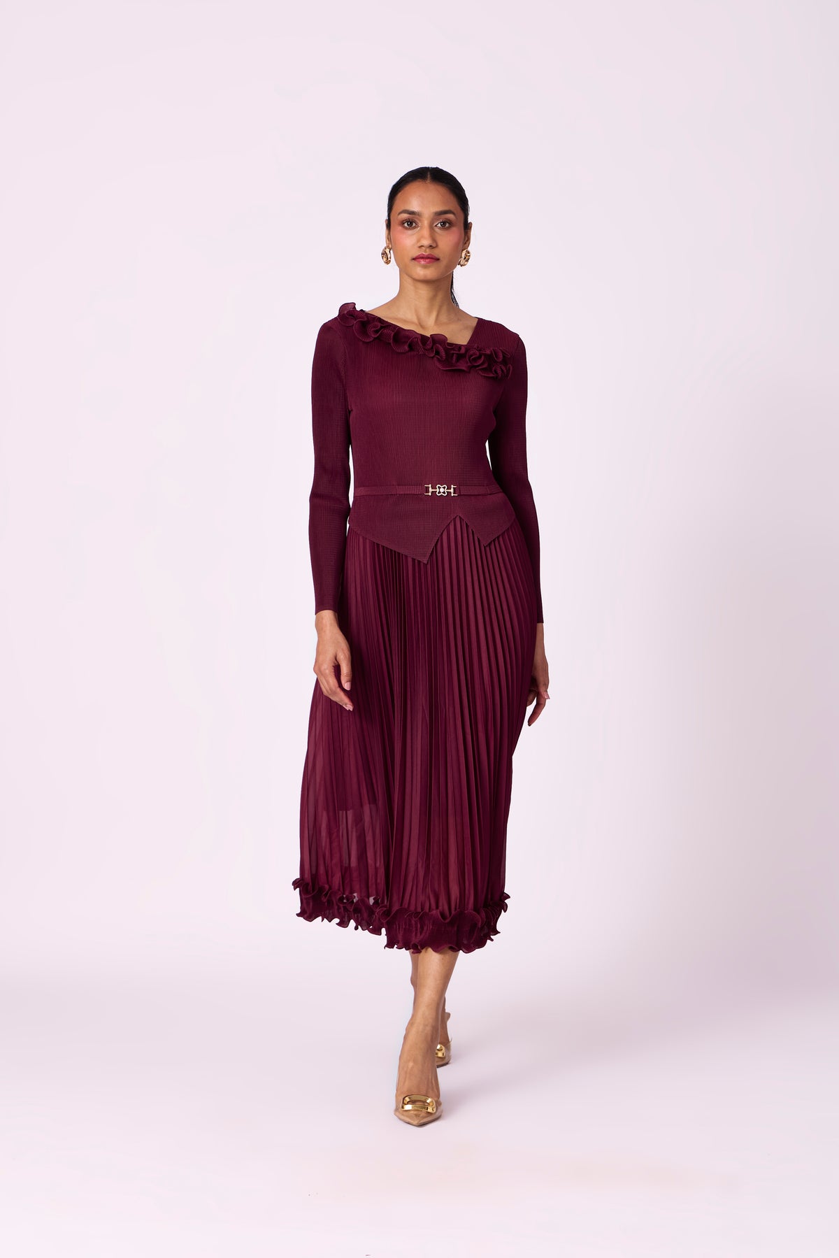 Elanor Ruffle Dress - Burgundy