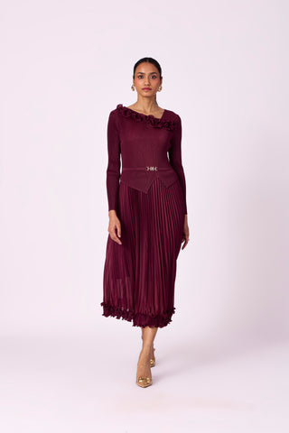Elanor Ruffle Dress - Burgundy