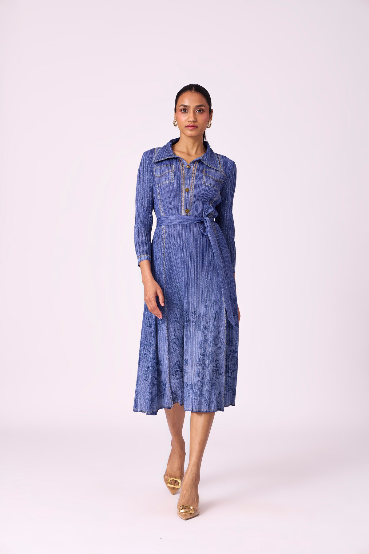 Levy Floral Dress - Denim Blue