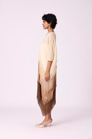 Kimono Fringe Dress - Brown