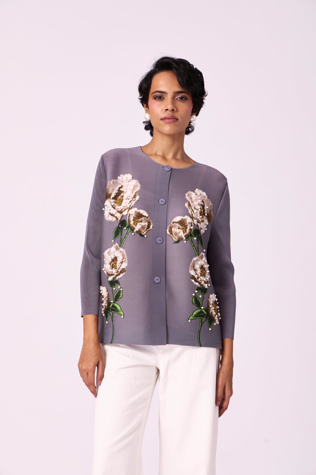 Aliz Floral Shirt - Grey
