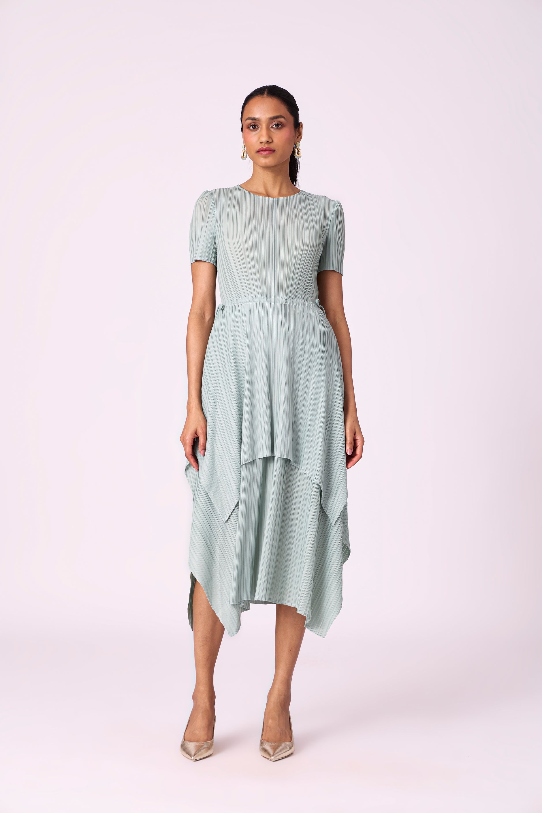 strapless open back dress Zucchero Pleated Silk Maxi Dress