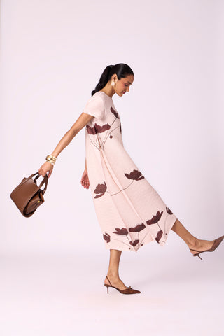 Jenna Floral Dress - Nude Beige