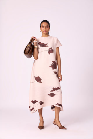 Jenna Floral Dress - Nude Beige