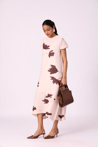 Jenna Floral Dress - Nude Beige