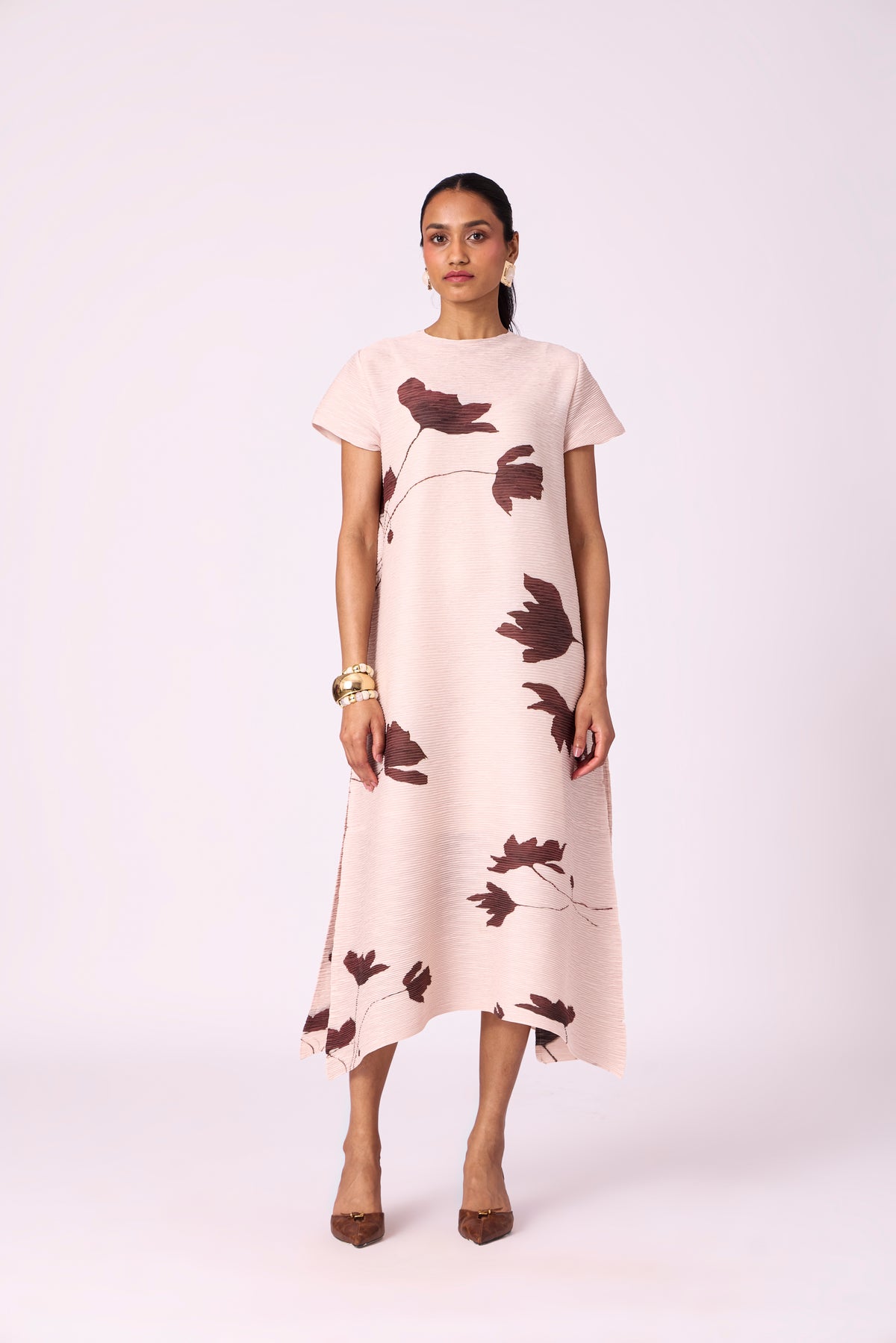 Jenna Floral Dress - Nude Beige
