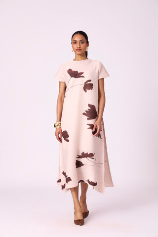 Jenna Floral Dress - Nude Beige