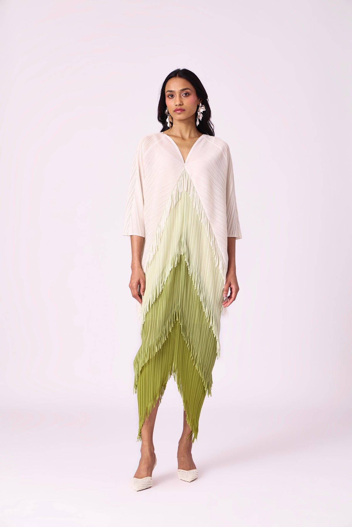 Kimono Fringe Dress - Pear Green