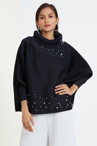 Sloane Pearled Batwing Top - Black